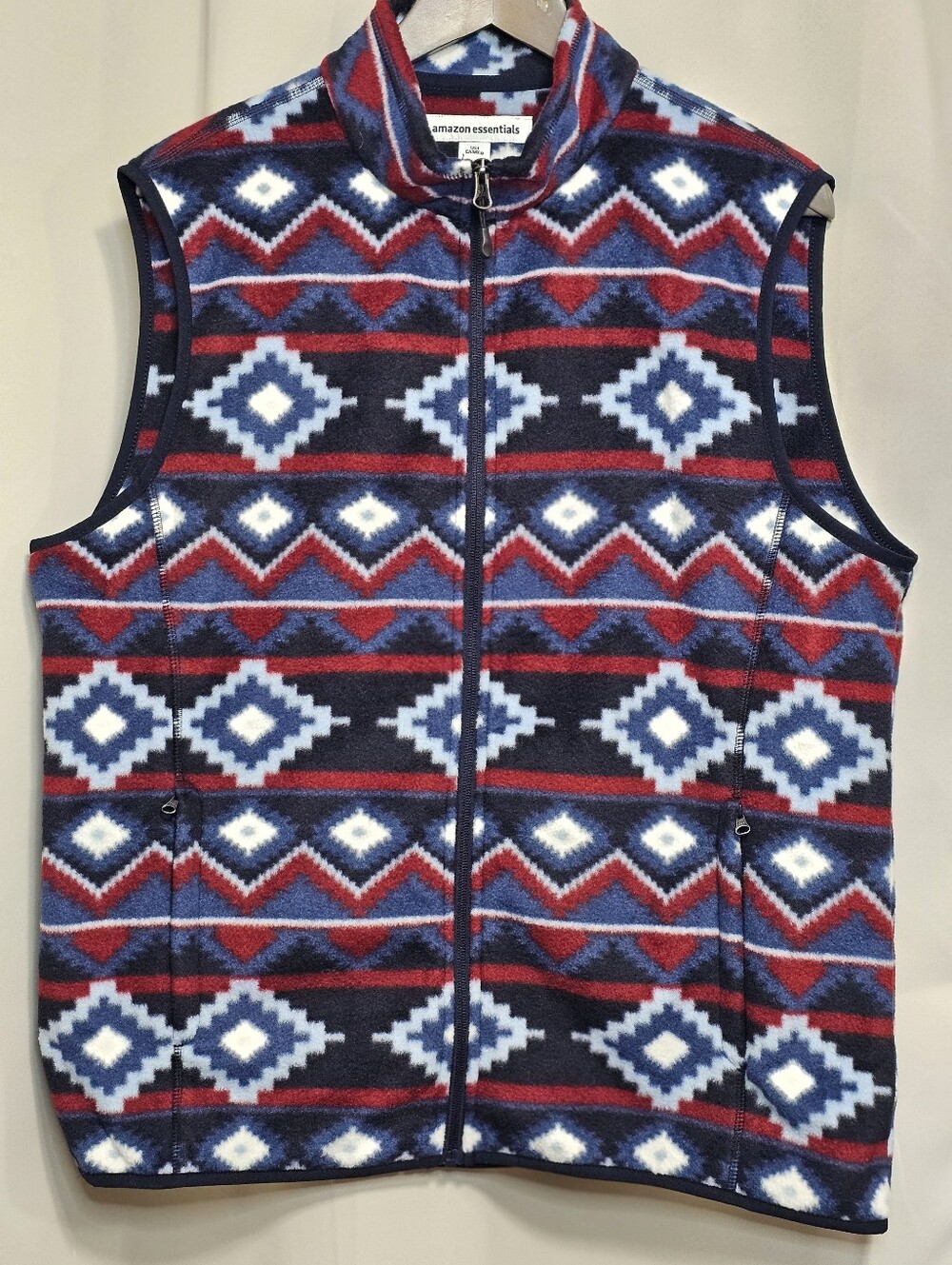 Amazon Essentials Large Unisex Aztec Retro Style Fleece Vest Jacket Side Pockets